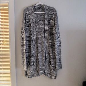 Express Black White Gray Knit Women's Sweater Long Cardigan sz L